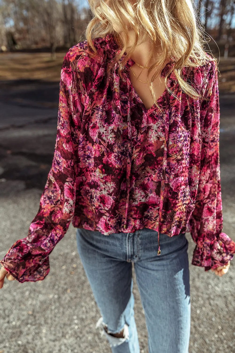 Floral Allover Ruffled Loose Blouse