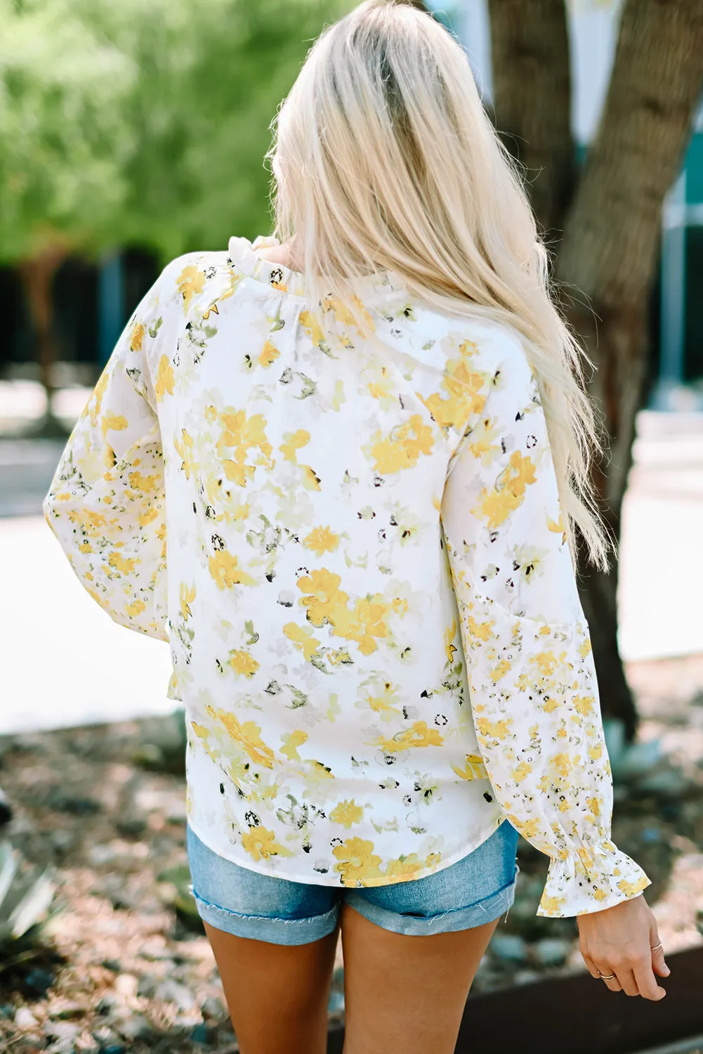 Floral Print Ruffled Puffy Sleeve Blouse