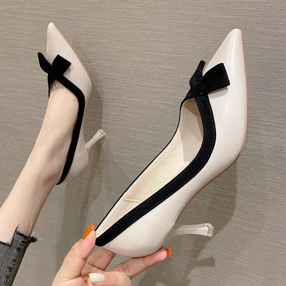 French Style Low Kitten Heels Bowtie Pumps