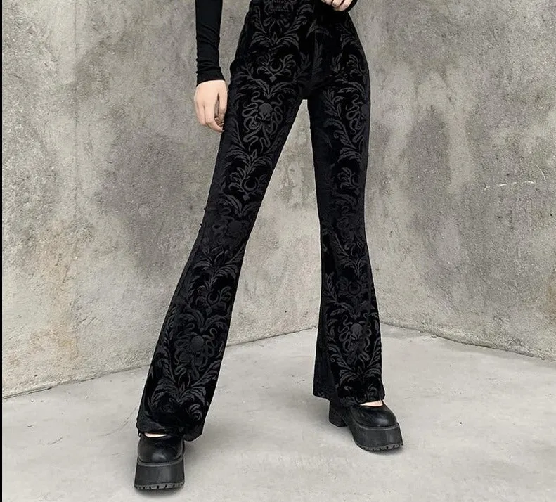 Goth Dark Floral Velvet Trousers