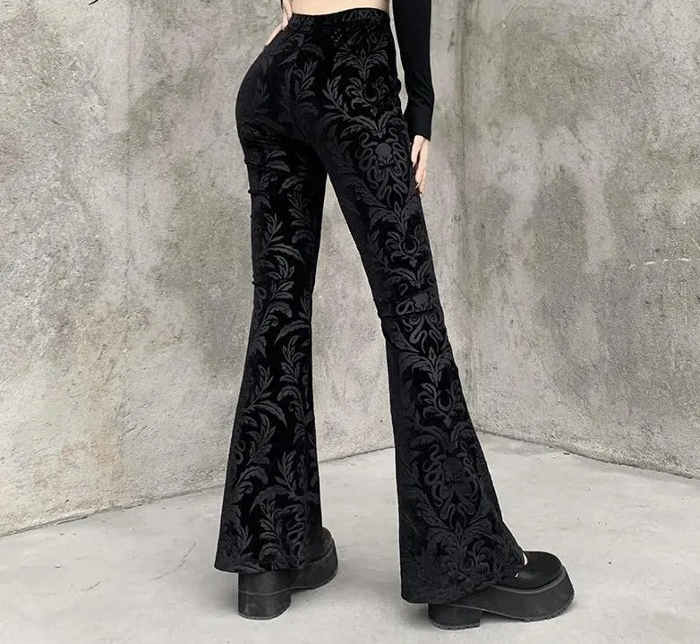 Goth Dark Floral Velvet Trousers