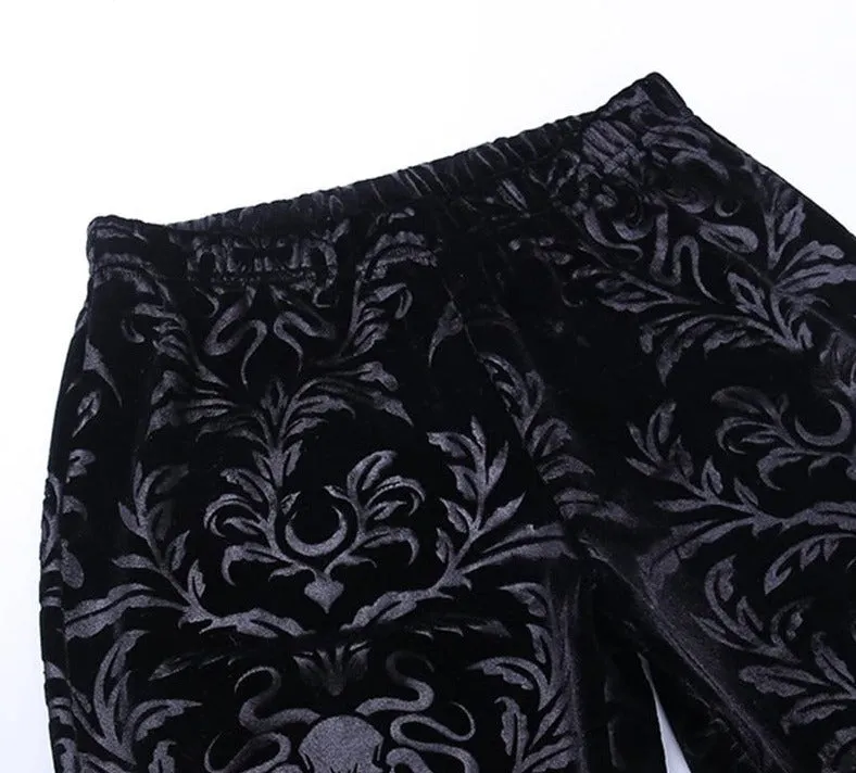 Goth Dark Floral Velvet Trousers