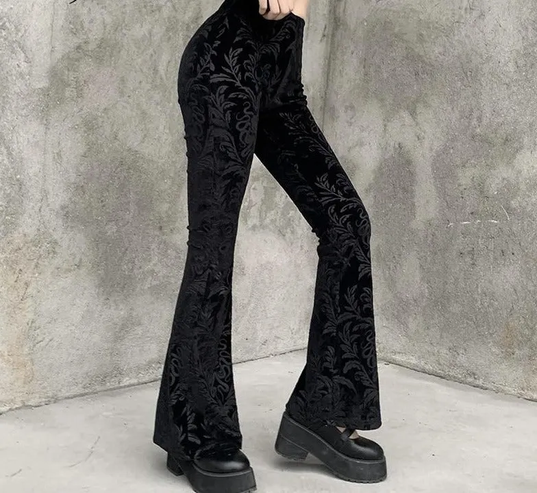 Goth Dark Floral Velvet Trousers