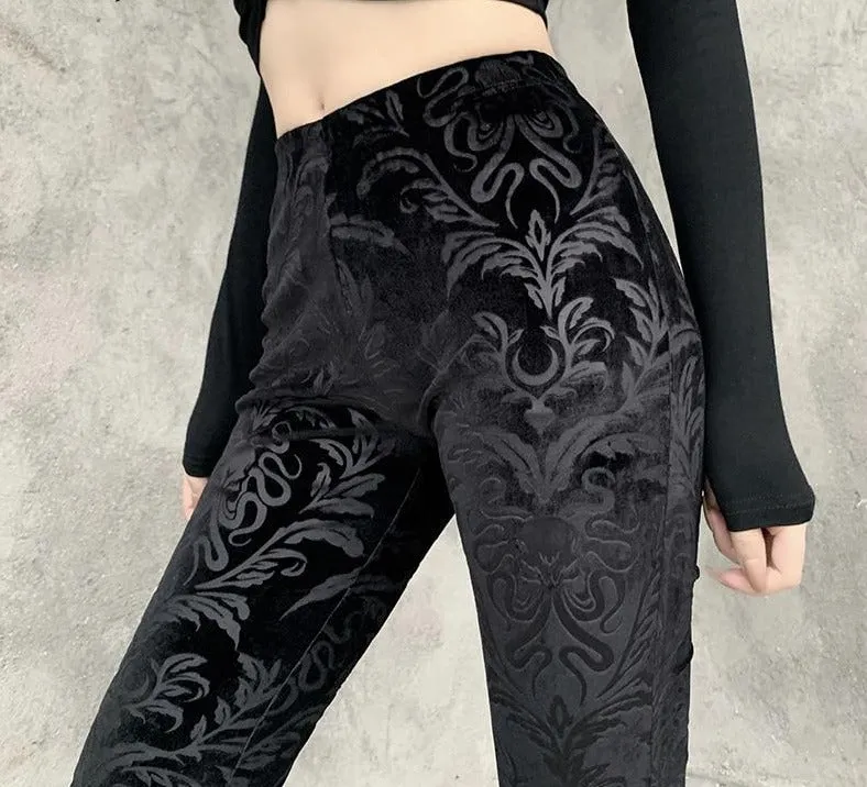 Goth Dark Floral Velvet Trousers