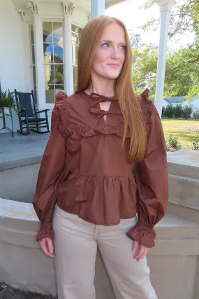 Harvest Whispers Long Sleeve Blouse Brown