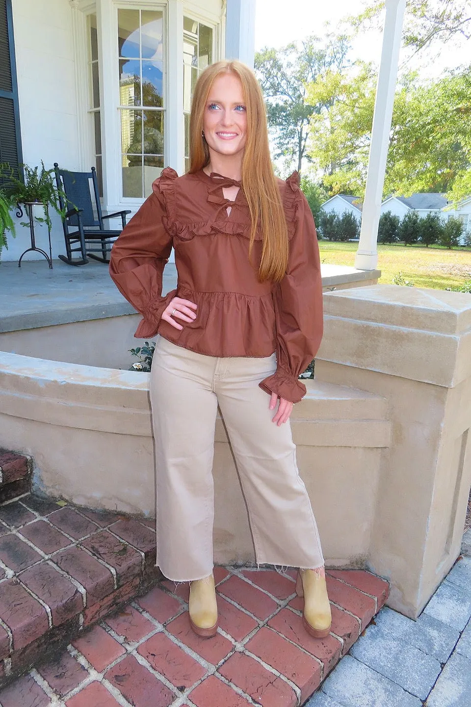 Harvest Whispers Long Sleeve Blouse Brown