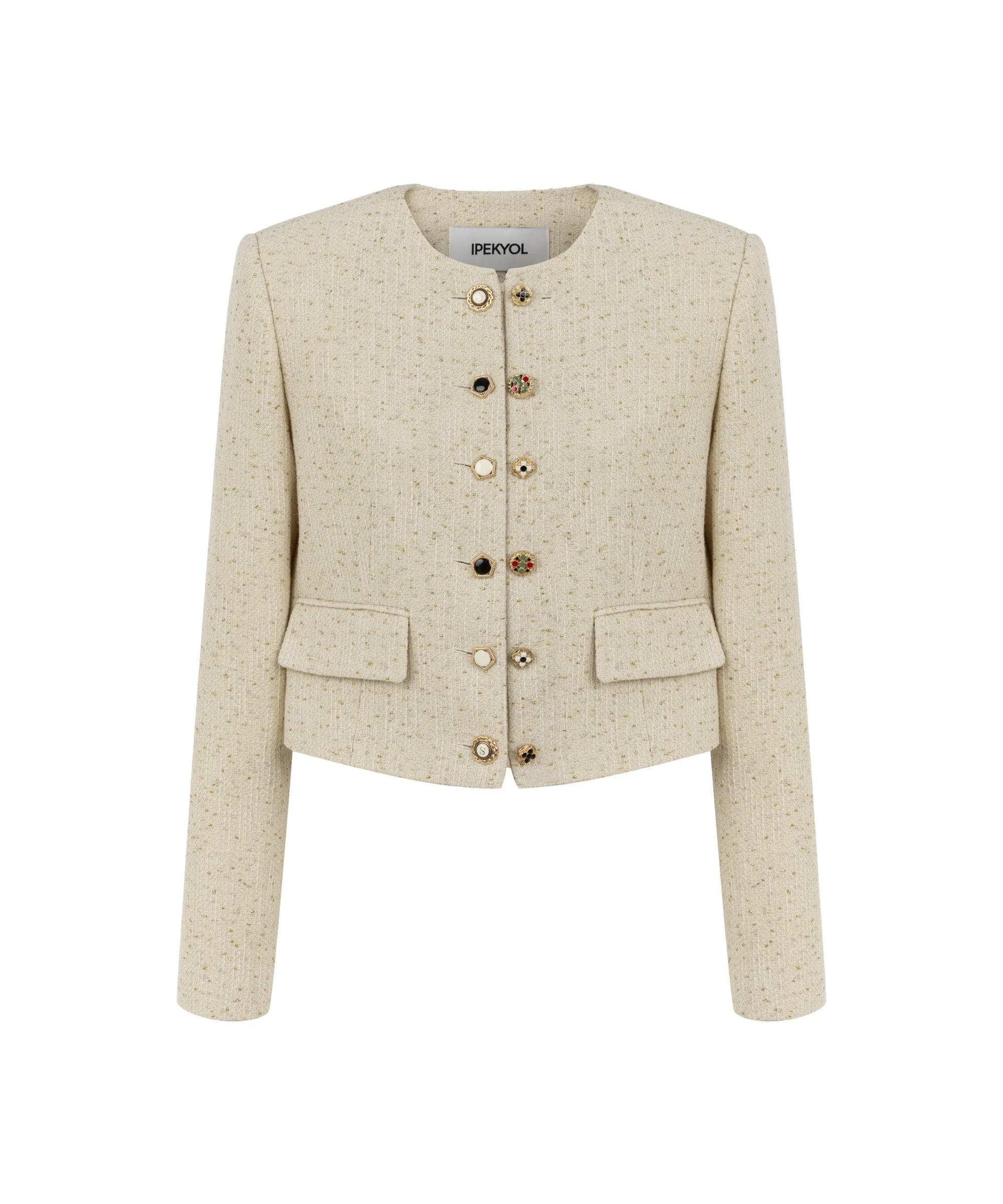 Ipekyol Tweed Jacket With Mixed Metal Buttons Natural