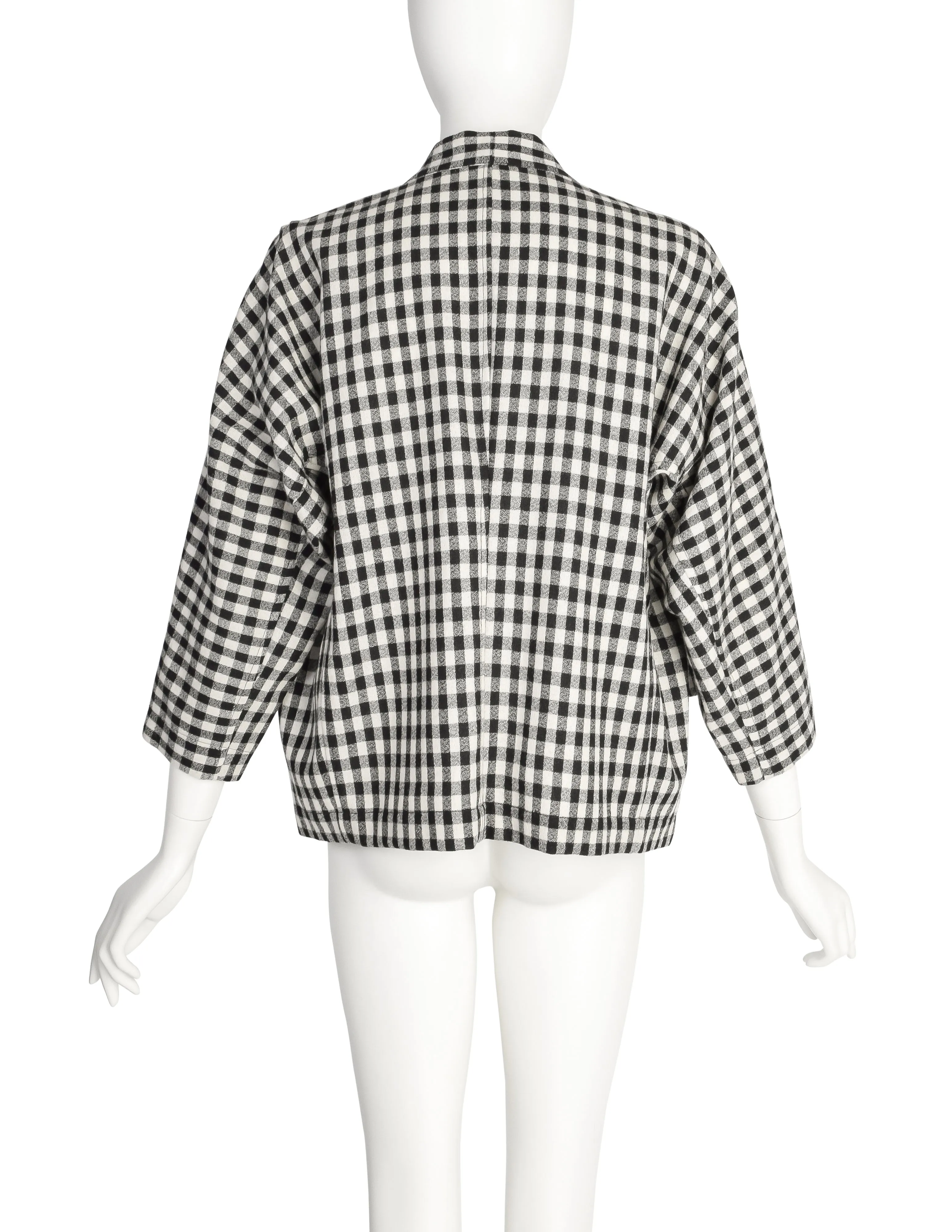 Issey Miyake Plantation Vintage Black White Gingham Check Cropped Jacket