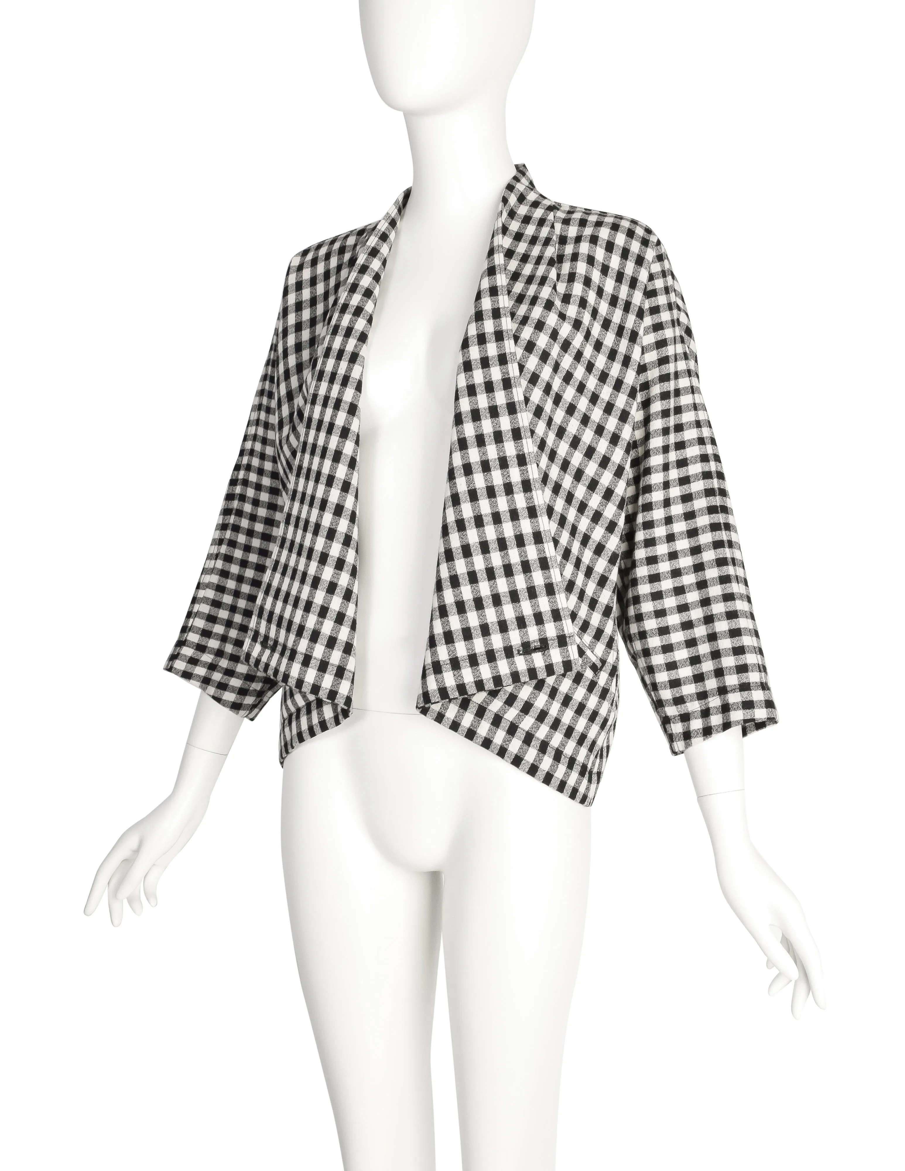 Issey Miyake Plantation Vintage Black White Gingham Check Cropped Jacket