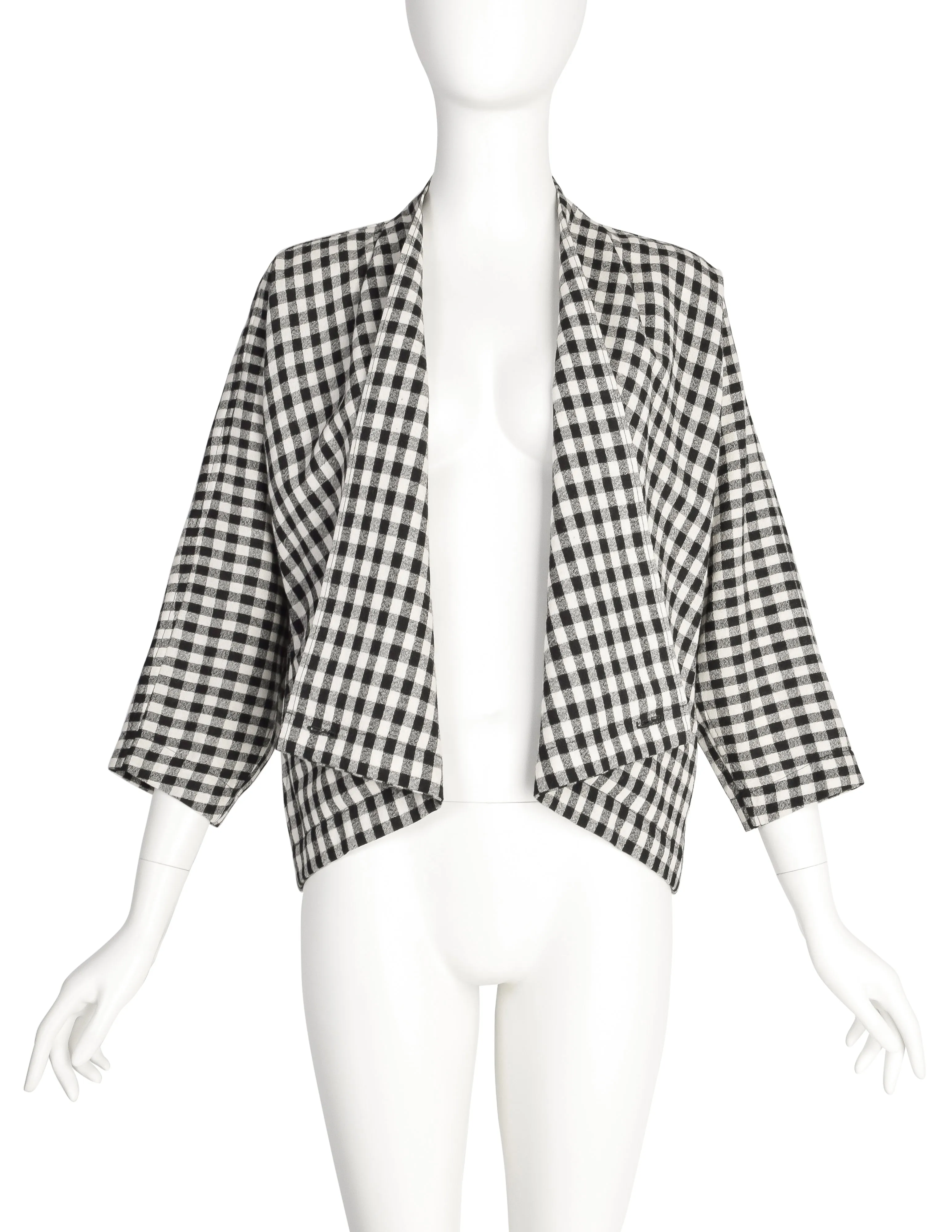 Issey Miyake Plantation Vintage Black White Gingham Check Cropped Jacket