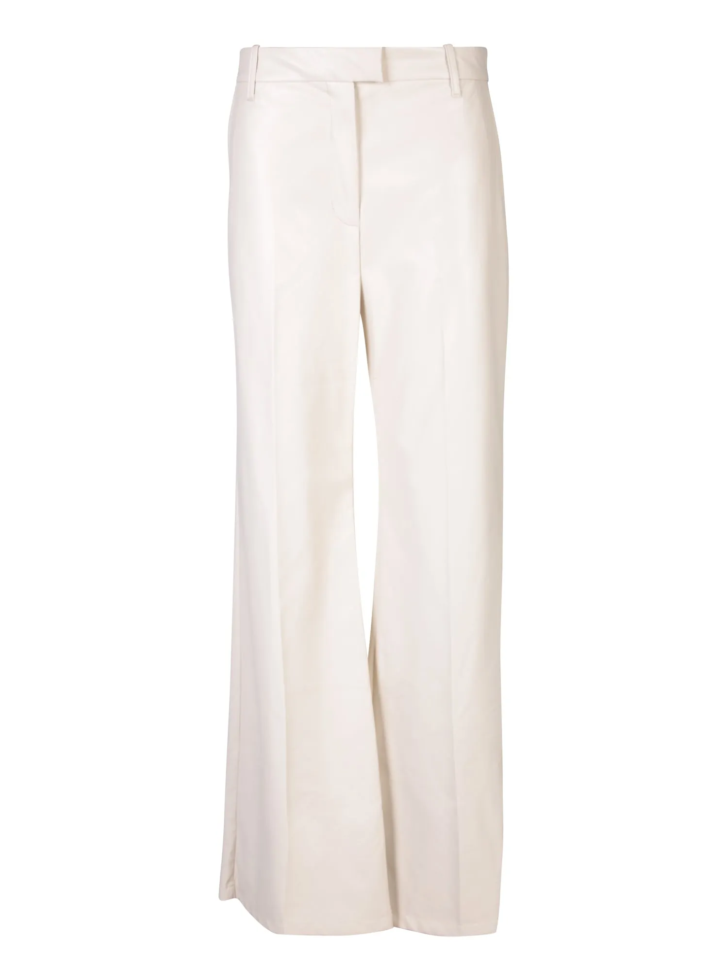 Ivory Faux Leather Flare Trousers