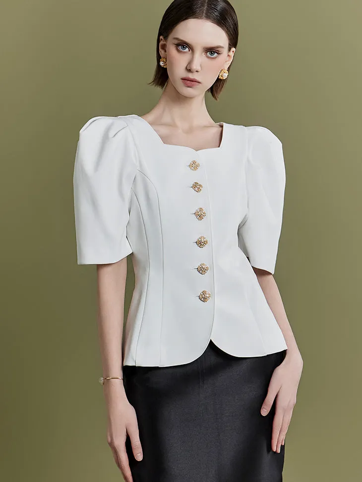 J2151 Puff Sleeve Slim Single Jacket