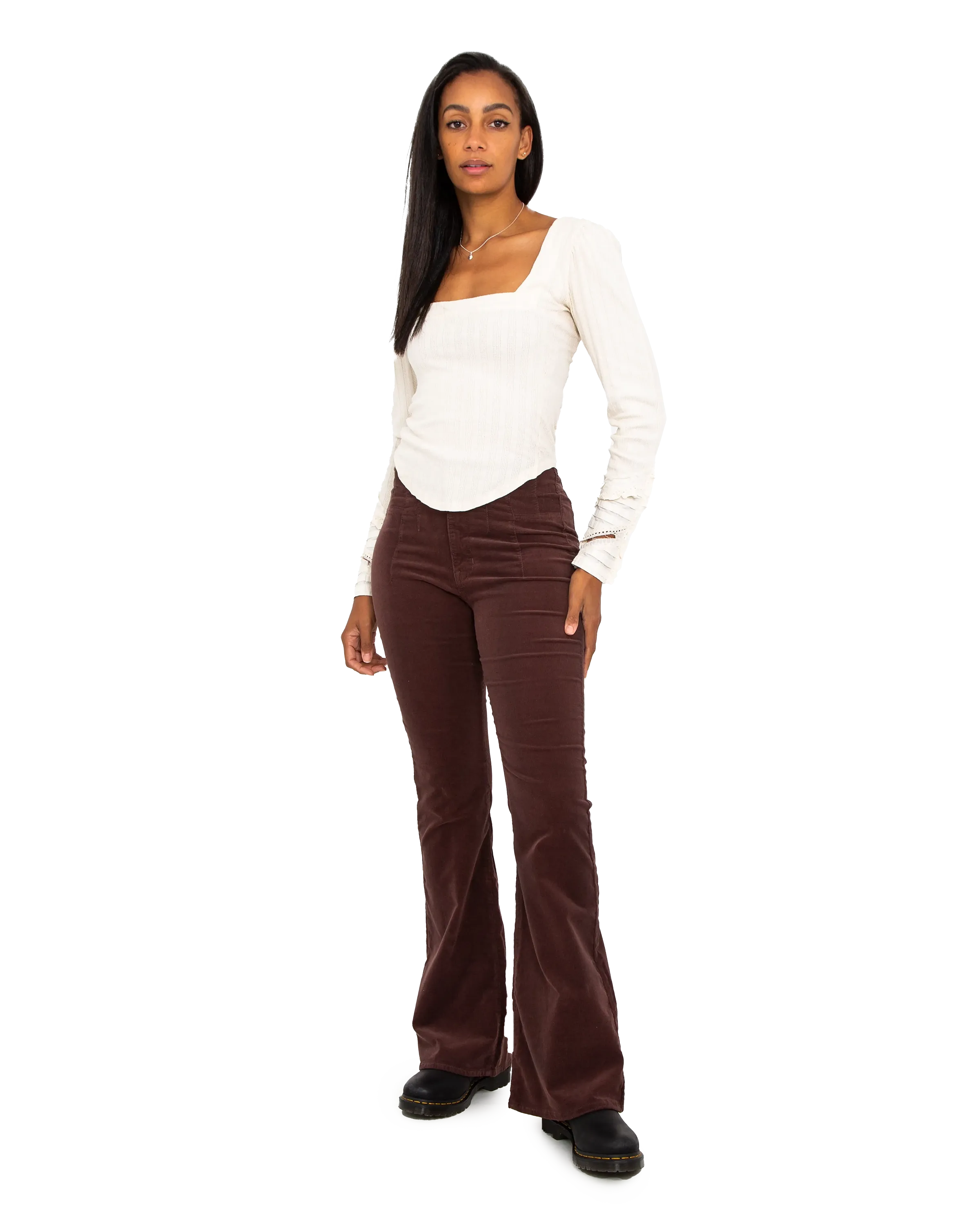 Jayde Cord Flare Trousers in French Roast