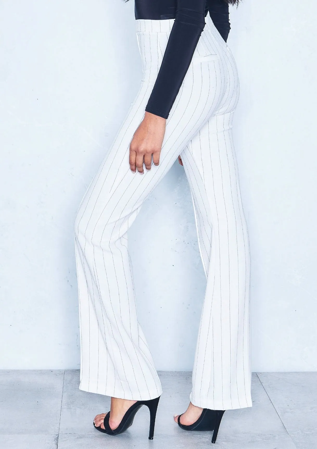 Lara Cream Pinstripe High Waist Trousers