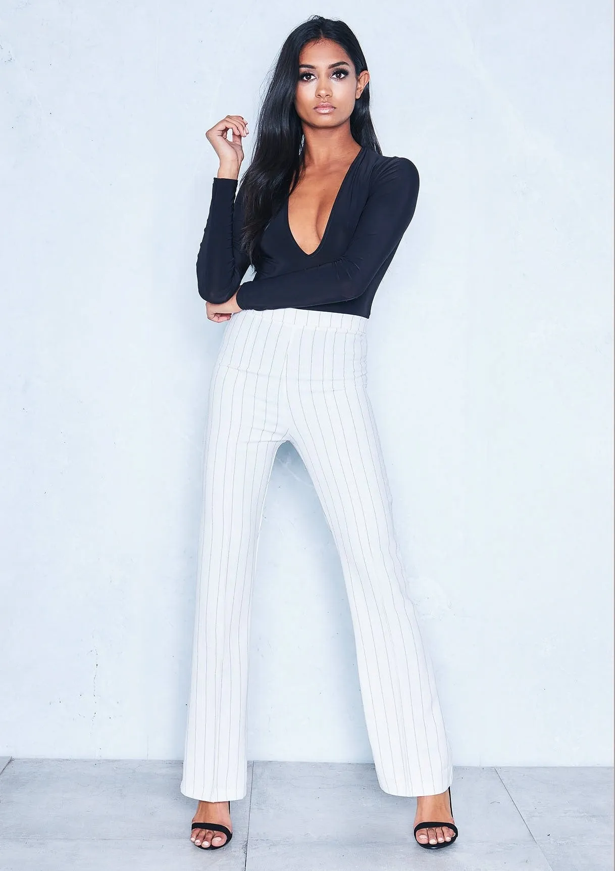 Lara Cream Pinstripe High Waist Trousers