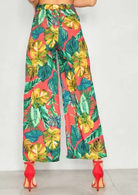 Linda Red Palm Print Flare Trousers