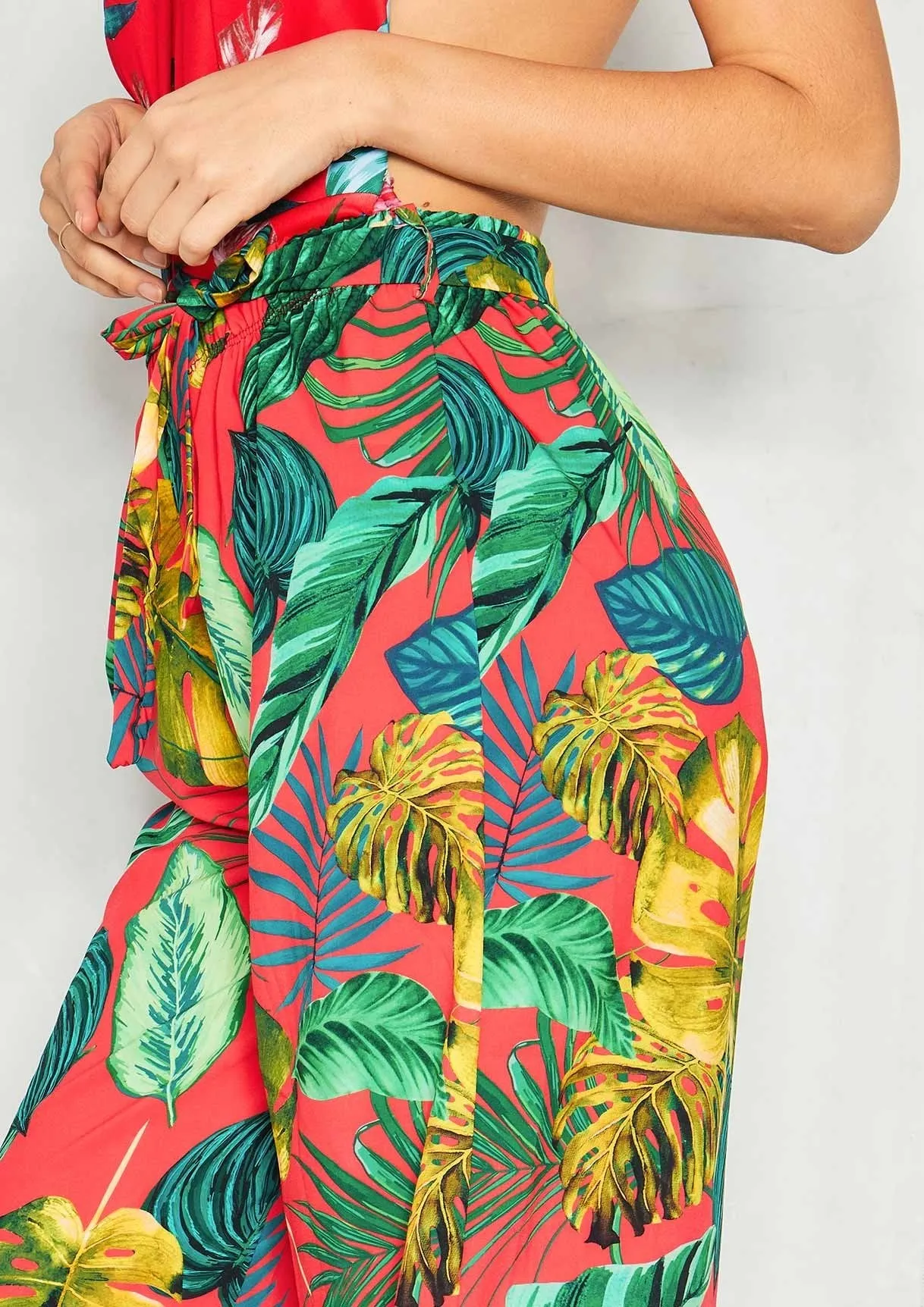 Linda Red Palm Print Flare Trousers