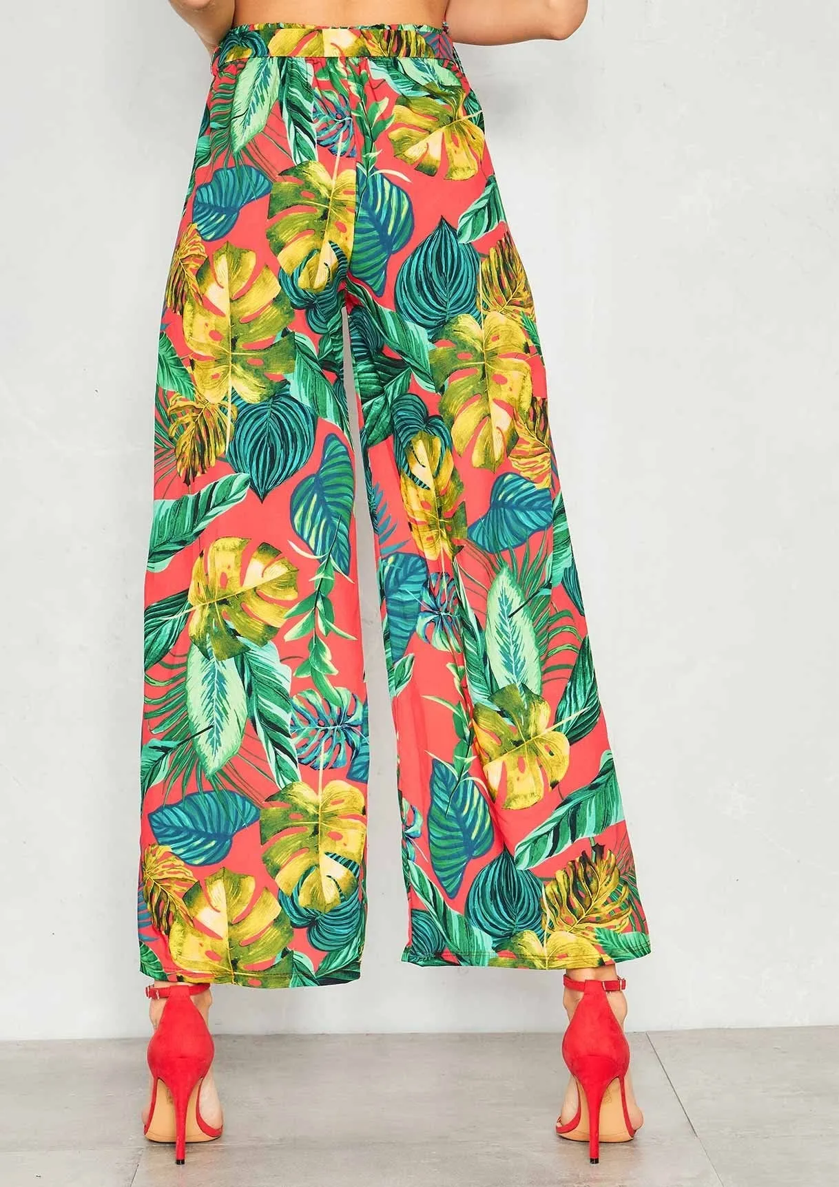 Linda Red Palm Print Flare Trousers