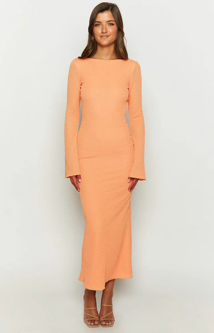 Looking For Love Orange Long Sleeve Midi Dress