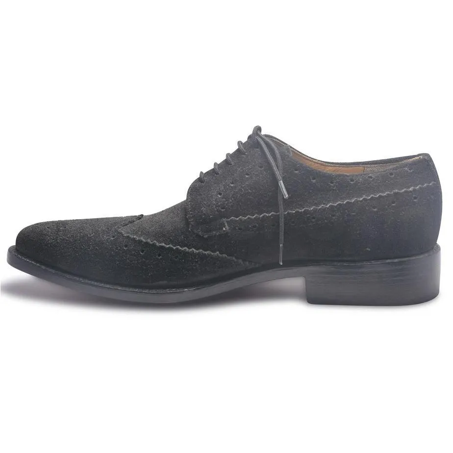 Men Black Brogue Wingtip Suede Leather Shoes