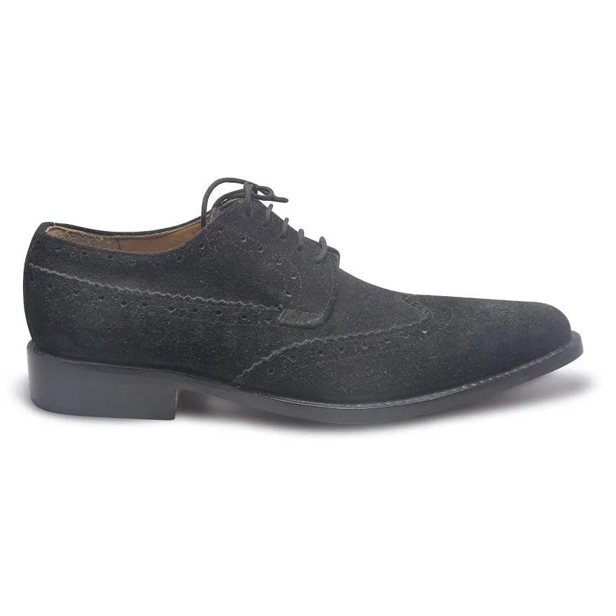 Men Black Brogue Wingtip Suede Leather Shoes