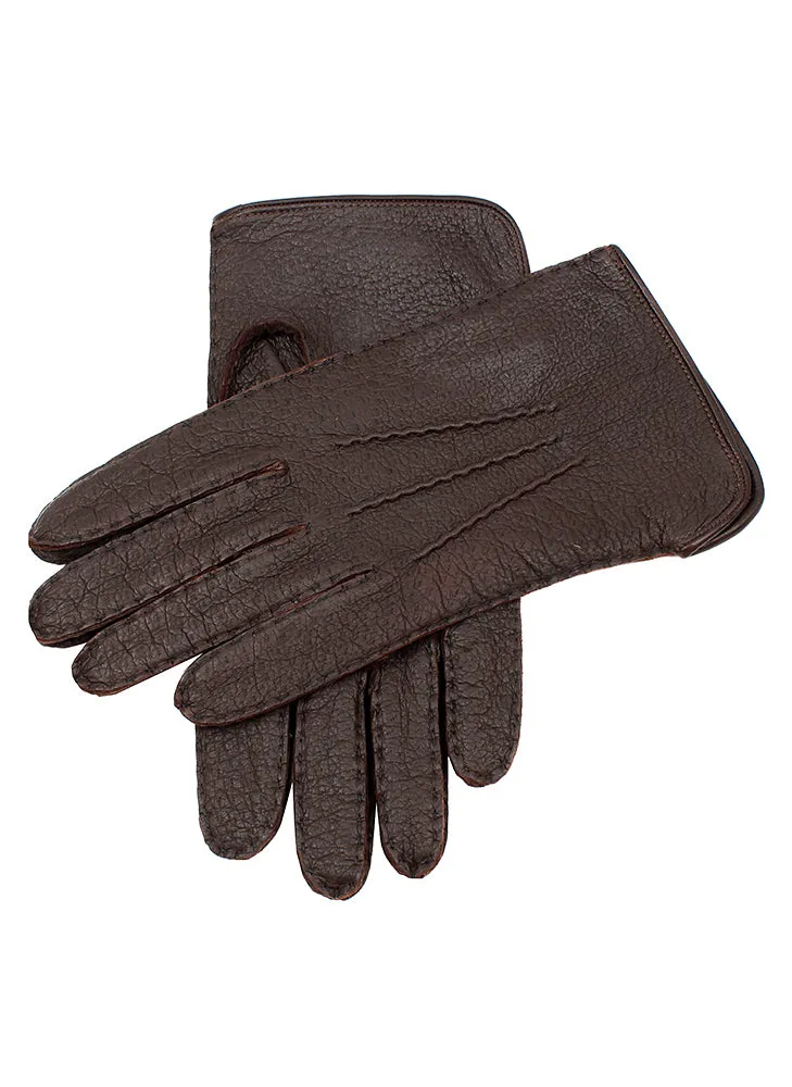 Men's Heritage Handsewn Three-Point Silk-Lined Peccary Leather Gloves