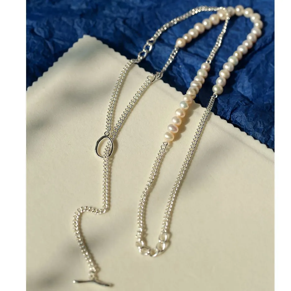 Minimalist Serpent Bone Chain Pearl Y Necklaces