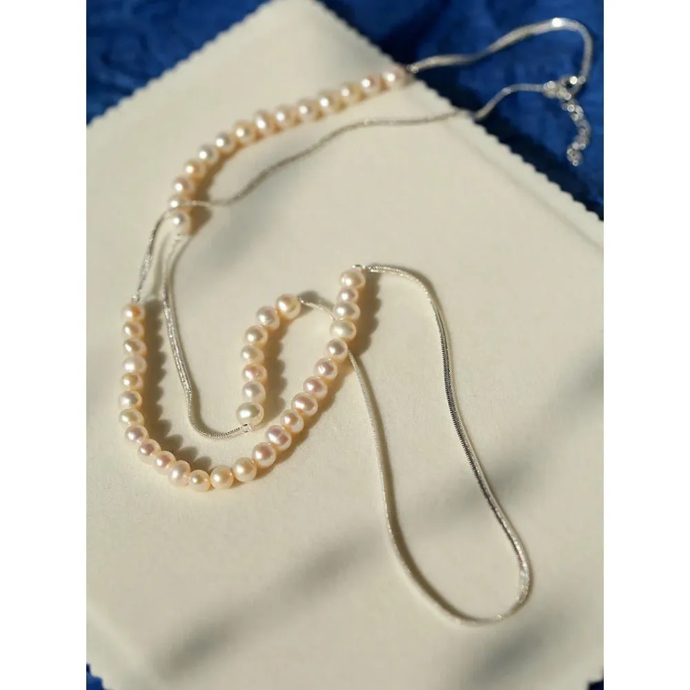 Minimalist Serpent Bone Chain Pearl Y Necklaces