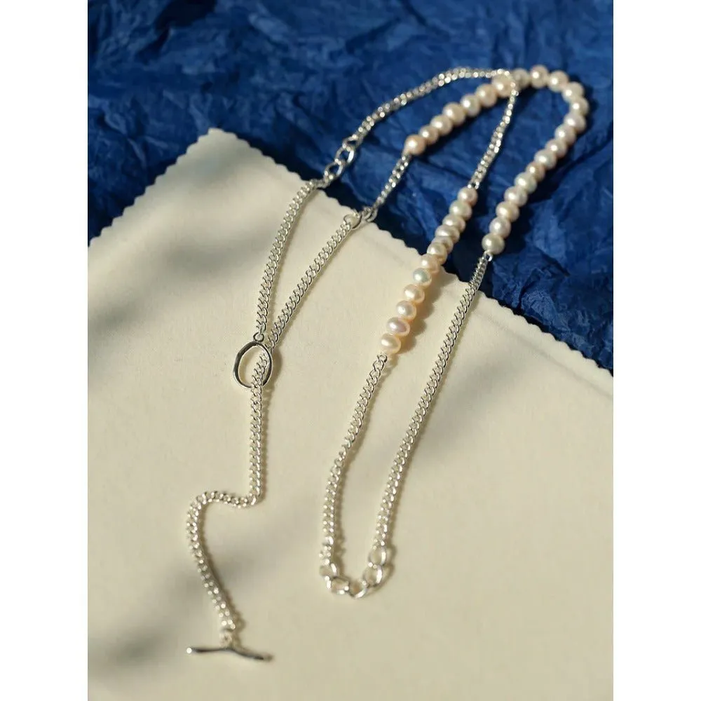 Minimalist Serpent Bone Chain Pearl Y Necklaces