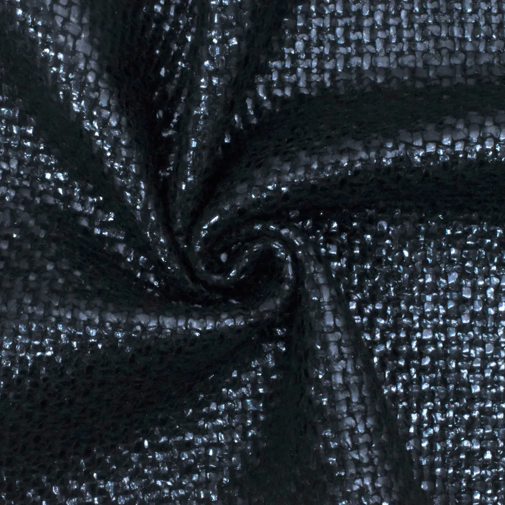 Navy Famous Designer Metallic Coated Tweed Coating Fabric