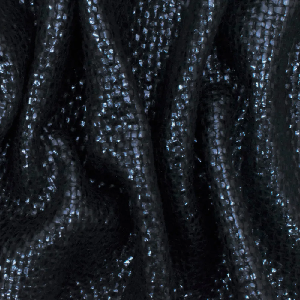 Navy Famous Designer Metallic Coated Tweed Coating Fabric