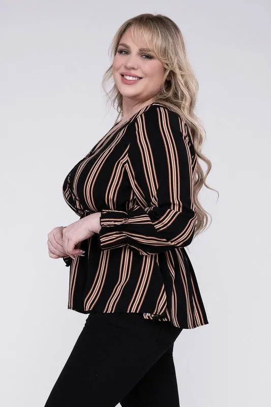 NUVI APPAREL Plus-size Striped Top with Ruffled Hem