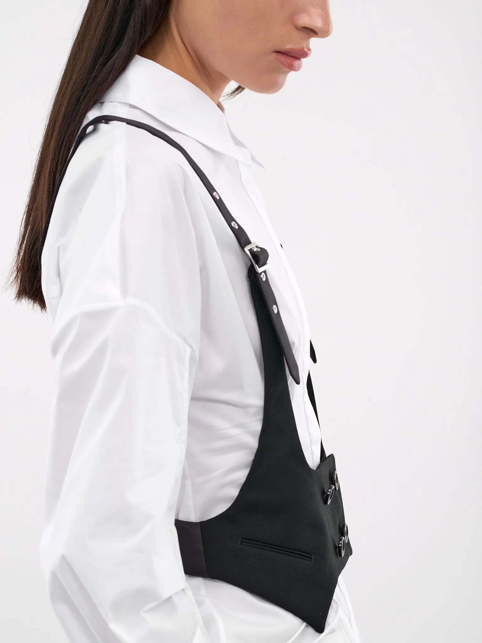 Pin-Buckle Strap Waistcoat (3N-V008-051-BLACK)