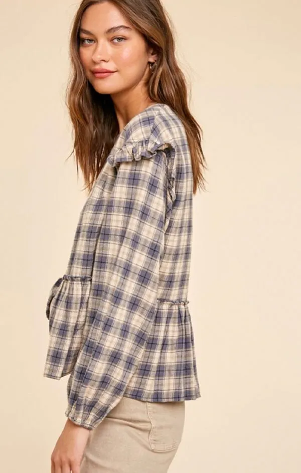 Plaid Flannel Ruffled Blouse