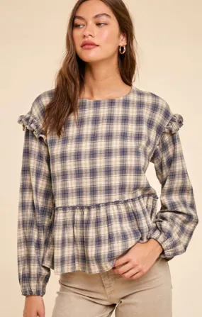 Plaid Flannel Ruffled Blouse