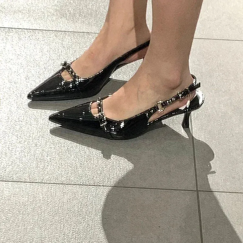 Pointed Slingback with Kitten Heel and Buckle