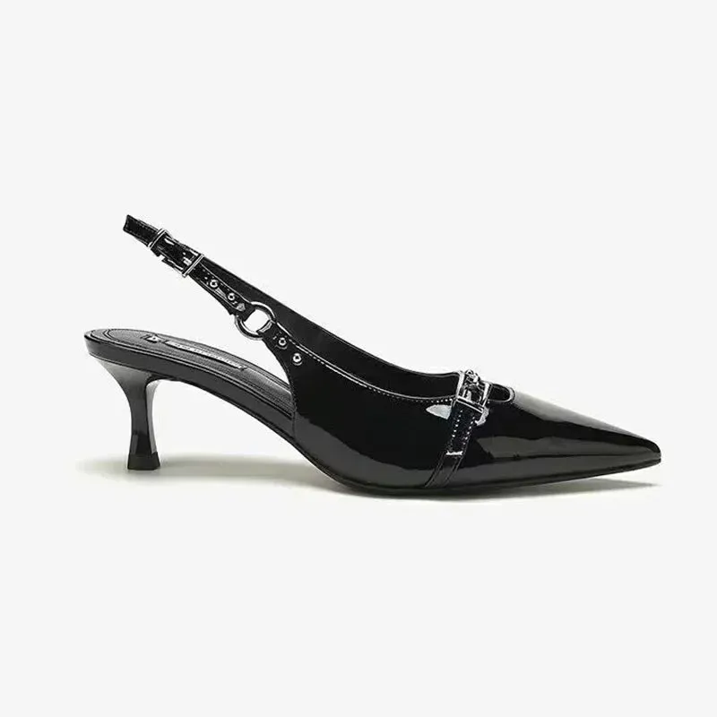 Pointed Slingback with Kitten Heel and Buckle