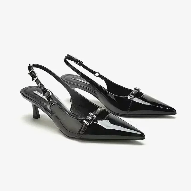 Pointed Slingback with Kitten Heel and Buckle