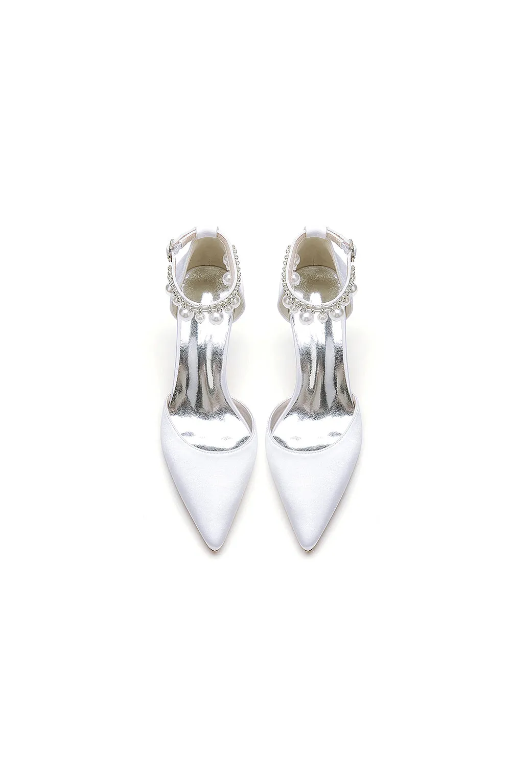 Pointed Toe Pearl Strap Kitten Heels