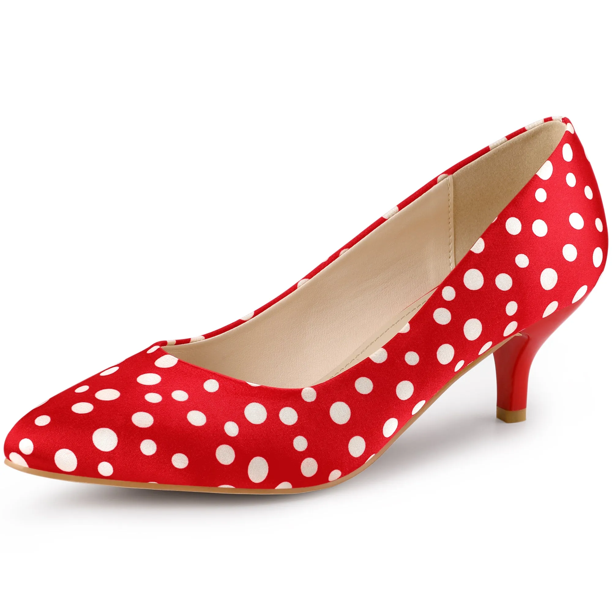 Pointed Toe Polka Dots Kitten Heel Pumps