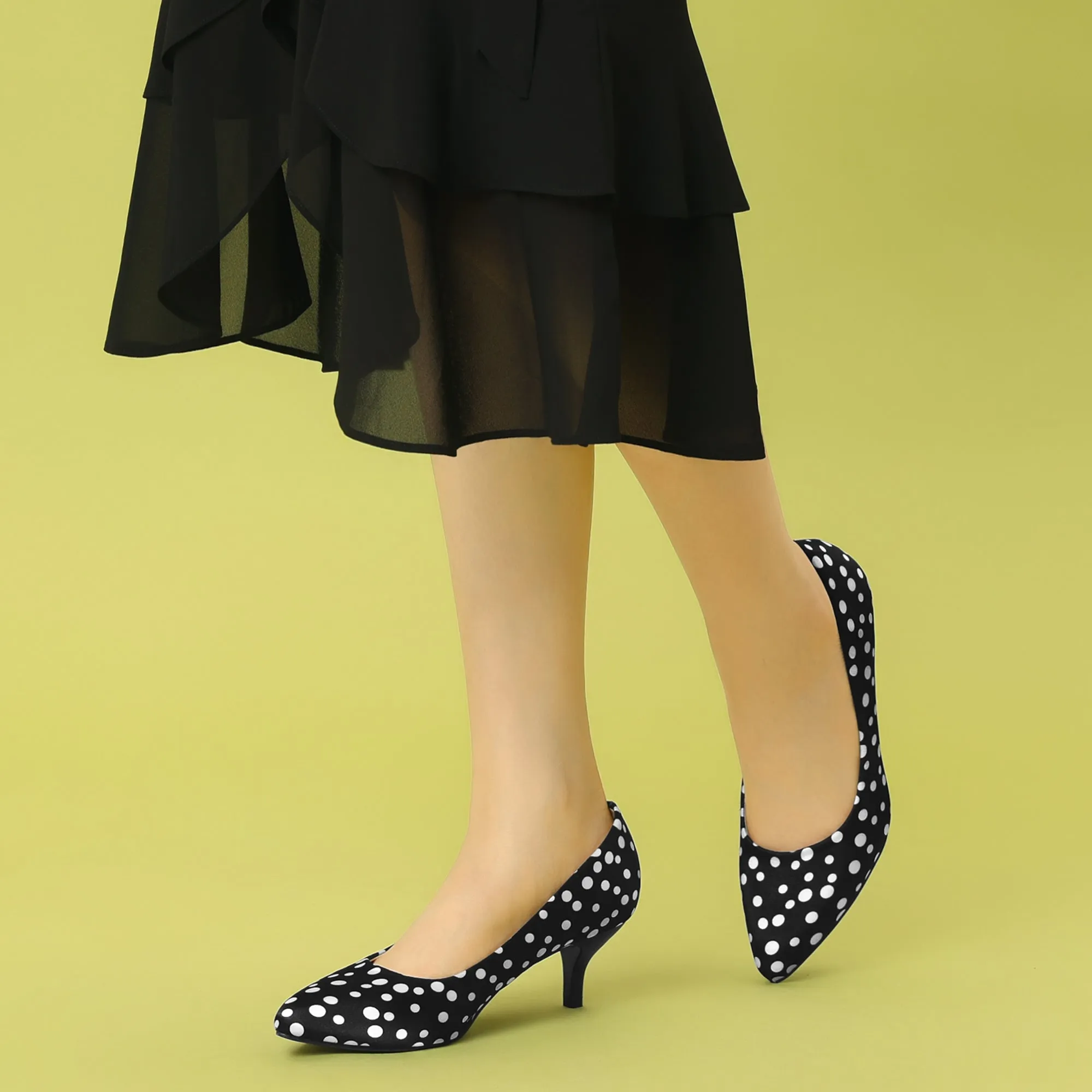 Pointed Toe Polka Dots Kitten Heel Pumps