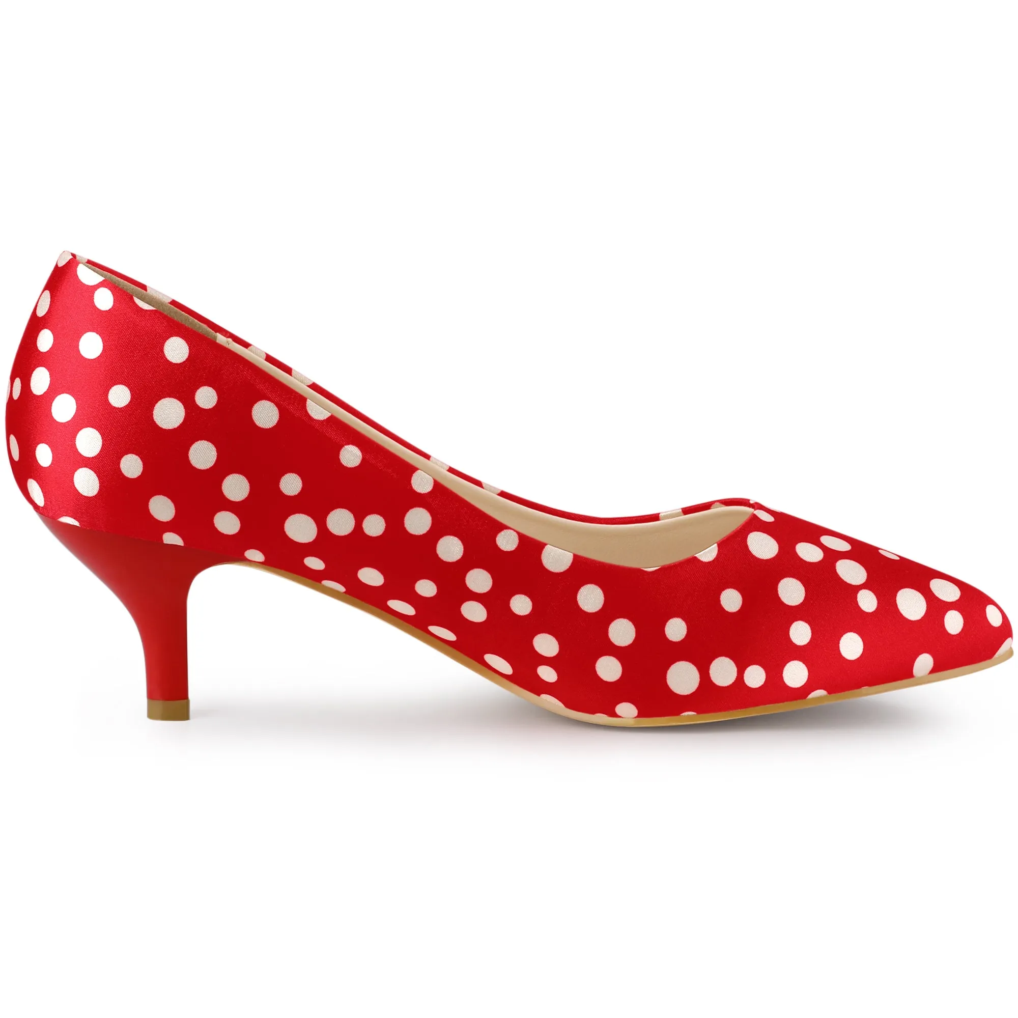 Pointed Toe Polka Dots Kitten Heel Pumps