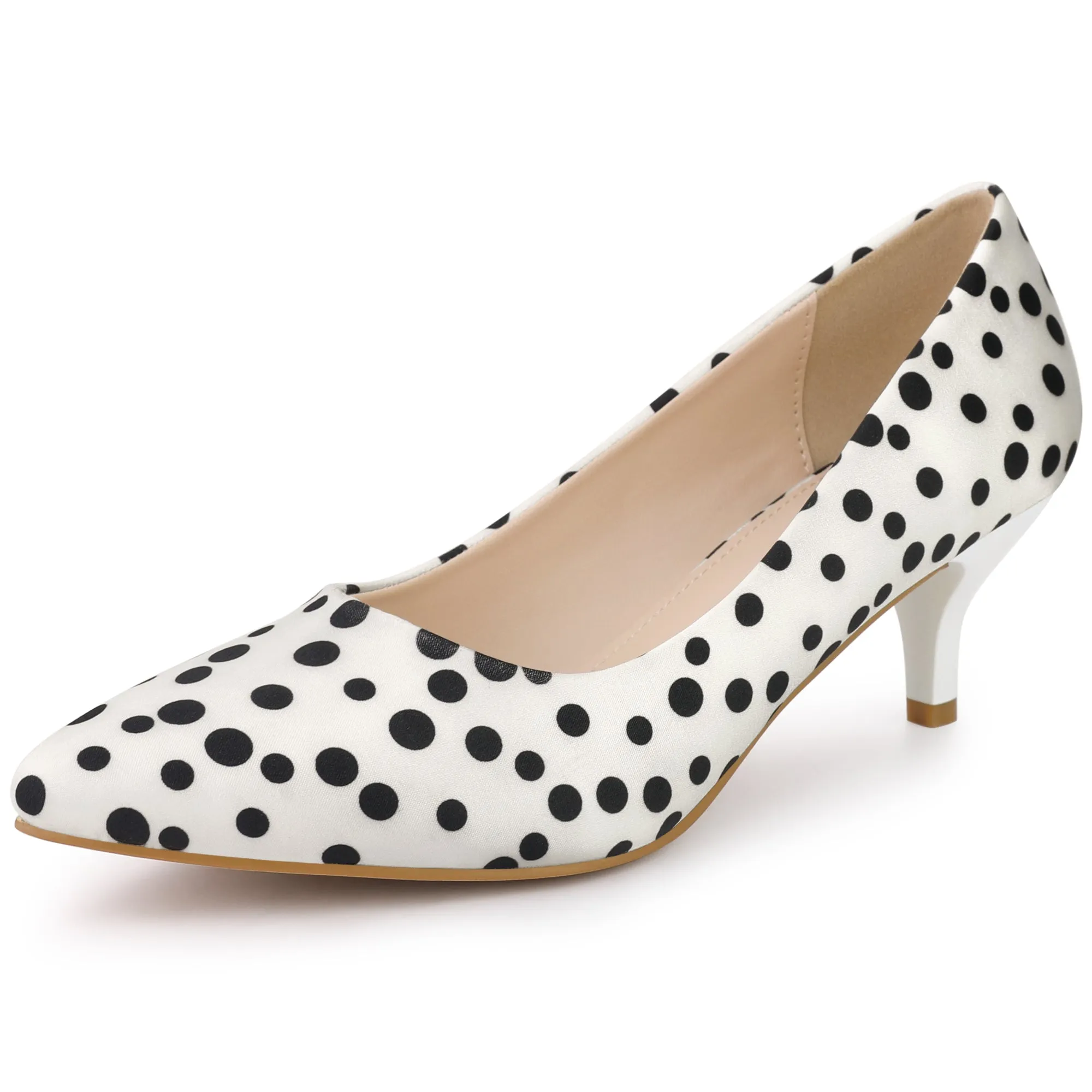 Pointed Toe Polka Dots Kitten Heel Pumps