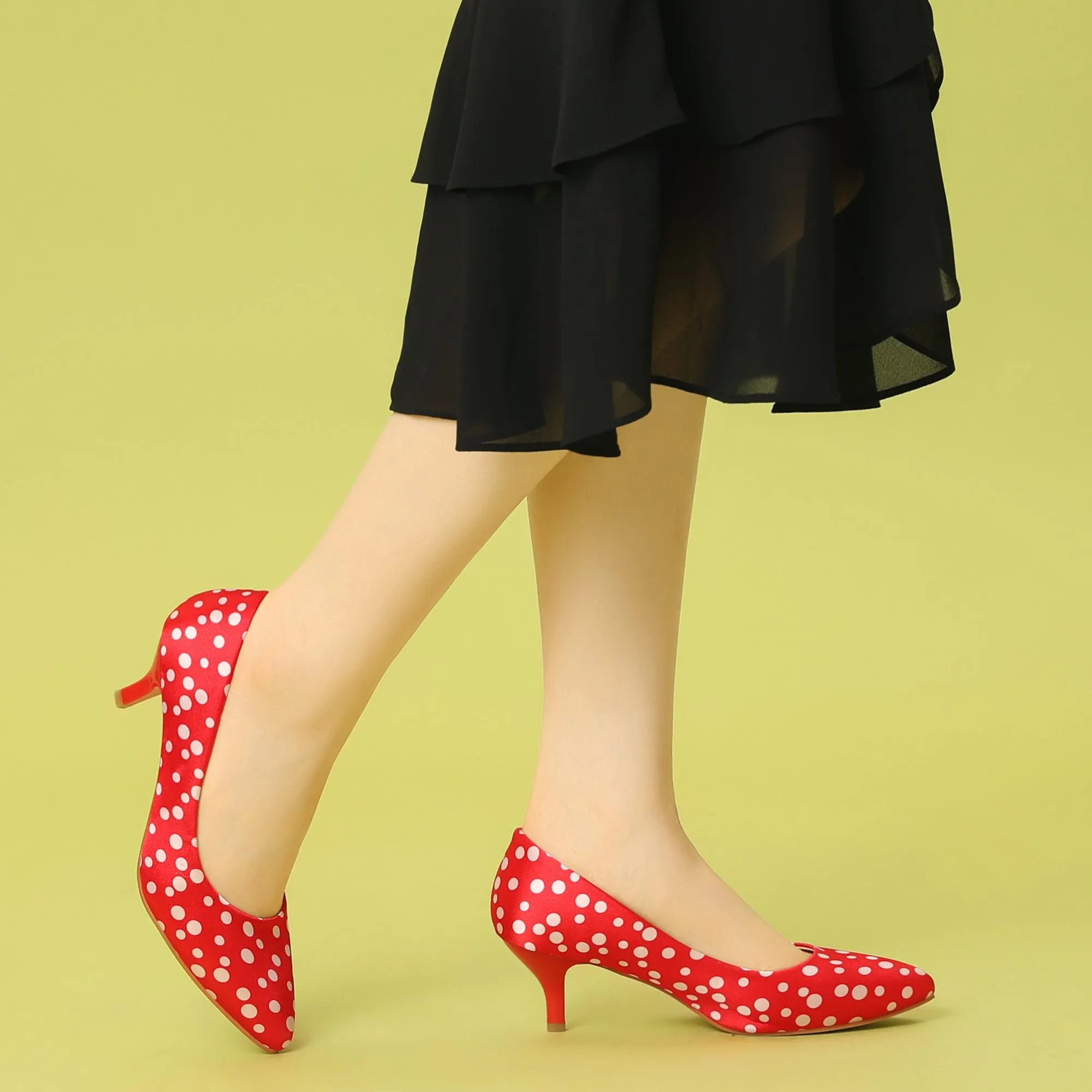 Pointed Toe Polka Dots Kitten Heel Pumps