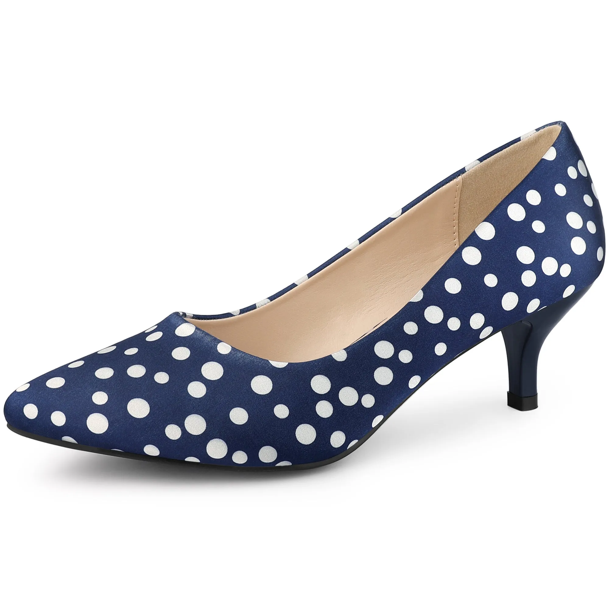 Pointed Toe Polka Dots Kitten Heel Pumps