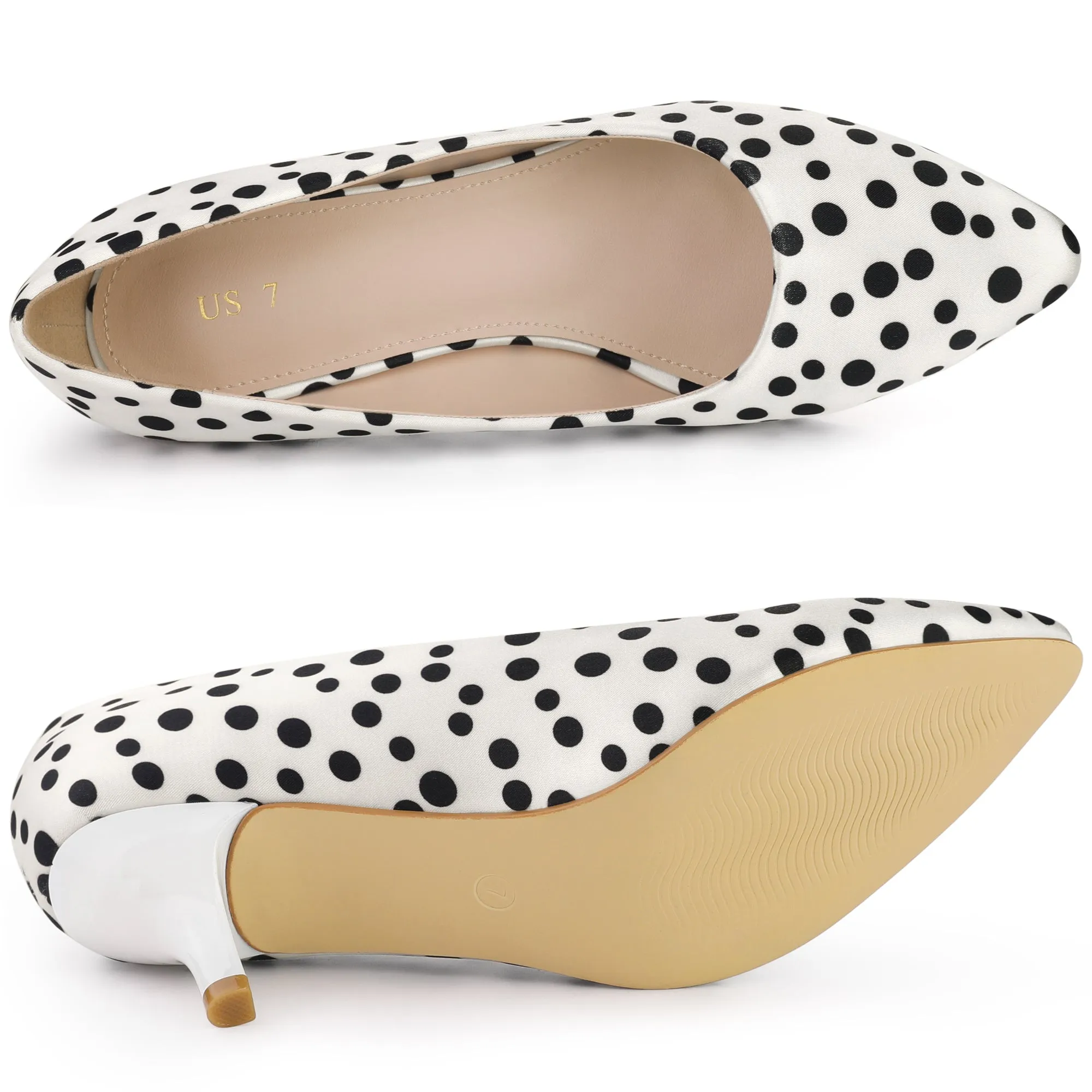 Pointed Toe Polka Dots Kitten Heel Pumps