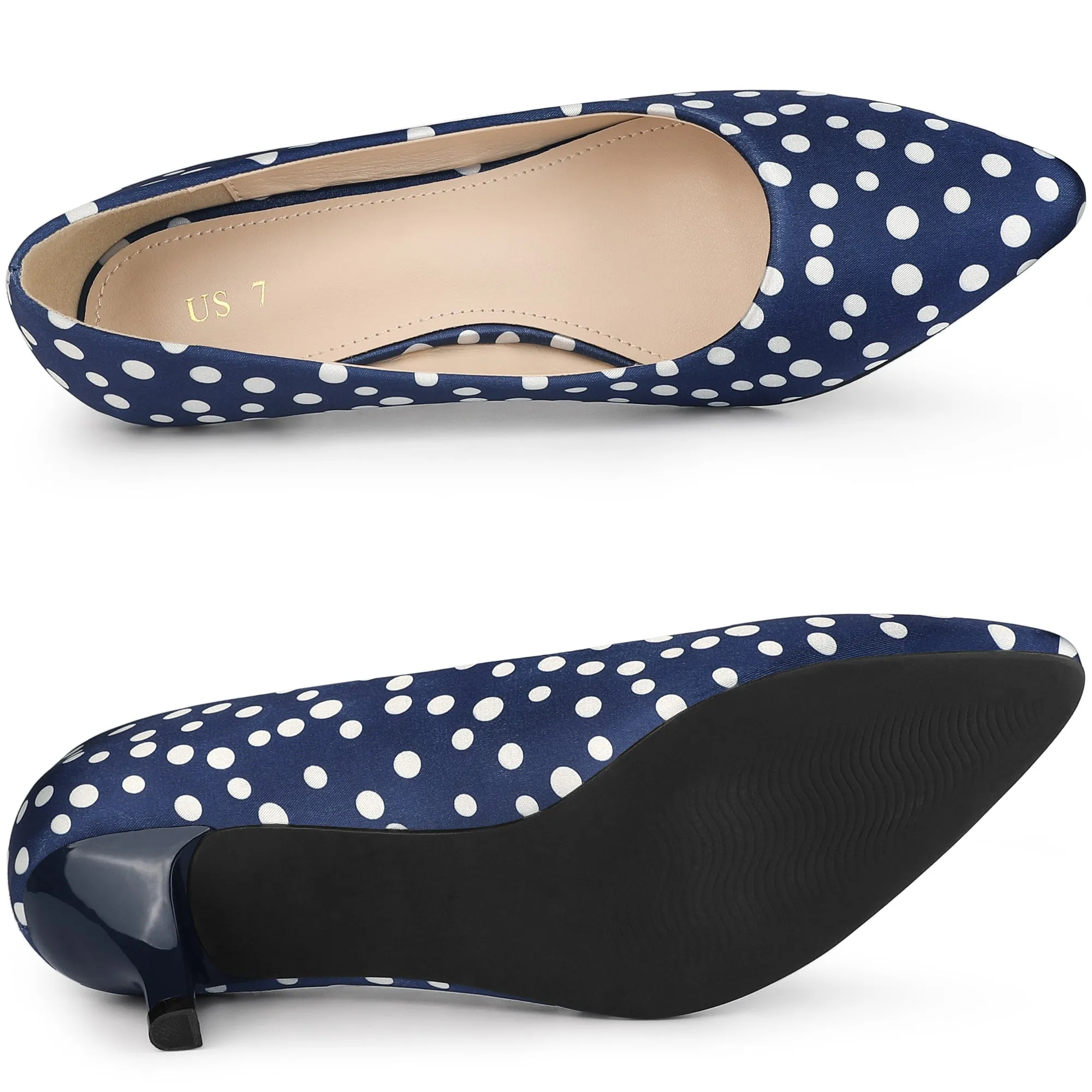 Pointed Toe Polka Dots Kitten Heel Pumps