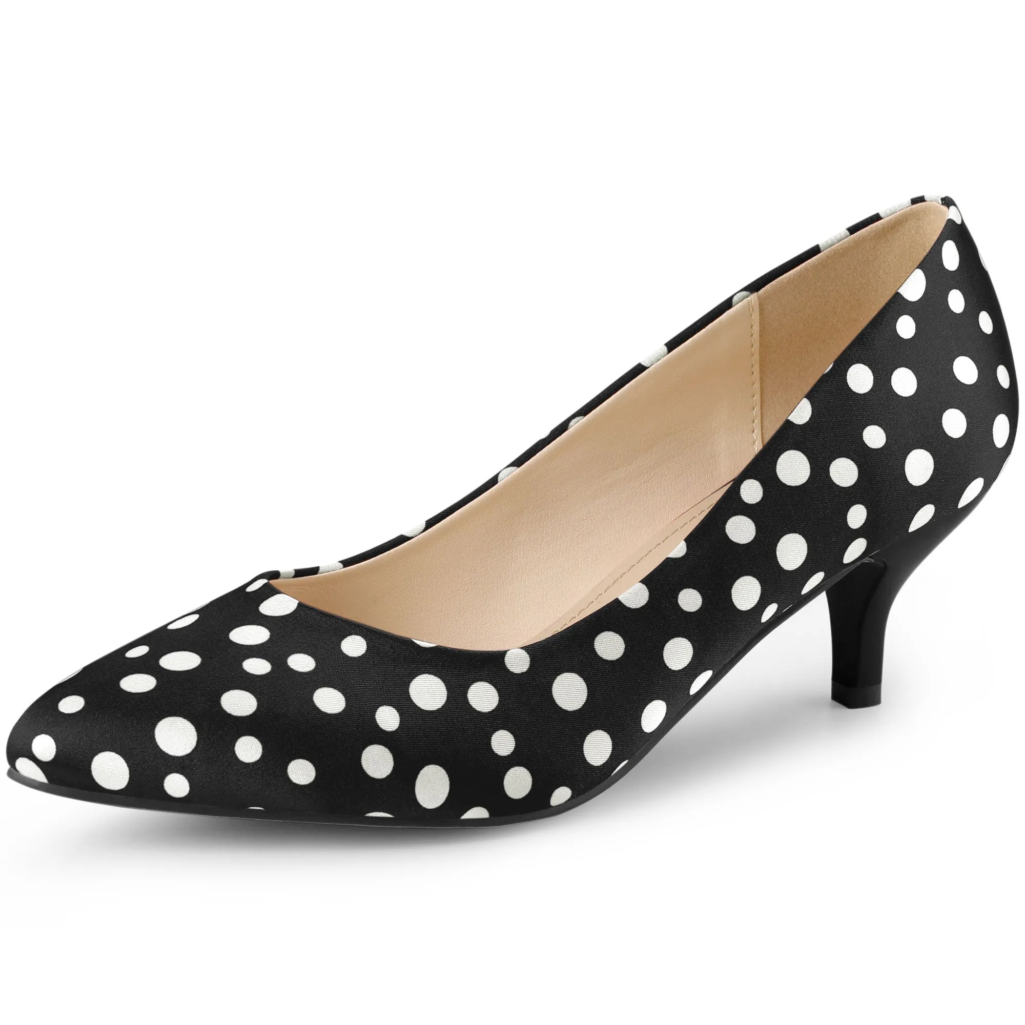 Pointed Toe Polka Dots Kitten Heel Pumps