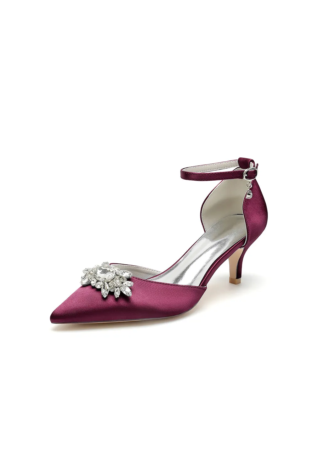 Pointed Toe Rhinestone Kitten Heels