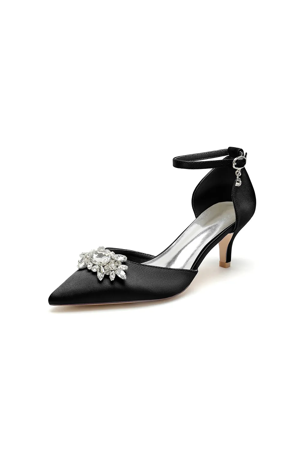 Pointed Toe Rhinestone Kitten Heels